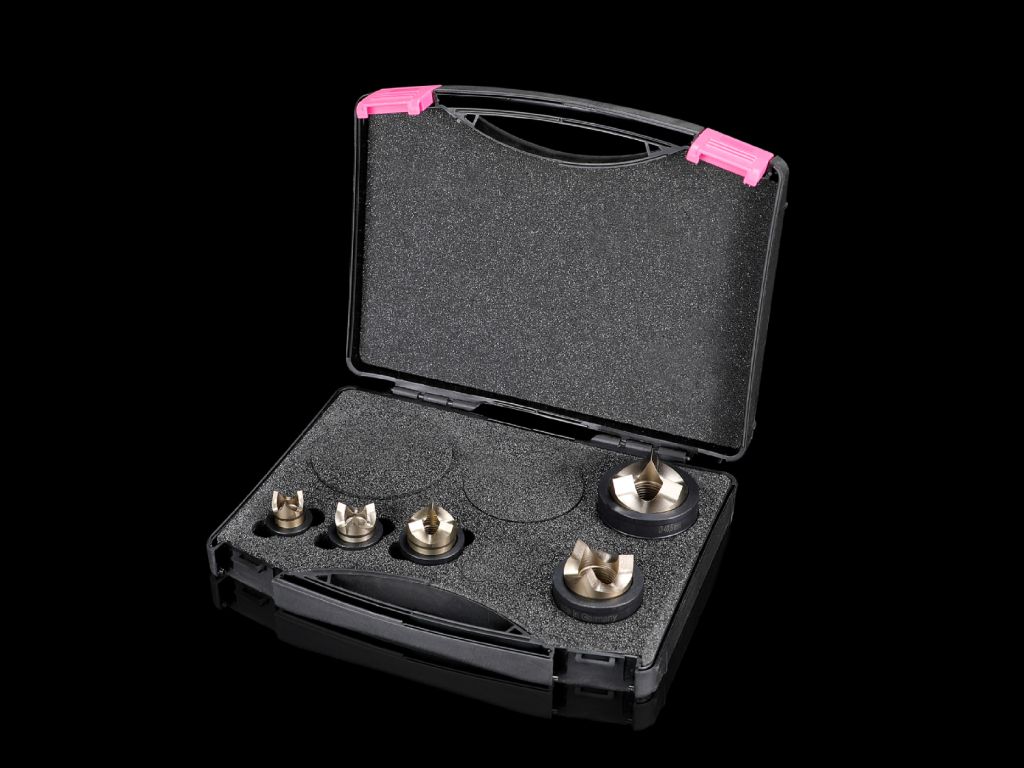 Splitter hole punch set, metric for stainless steel, round, with triple splitting